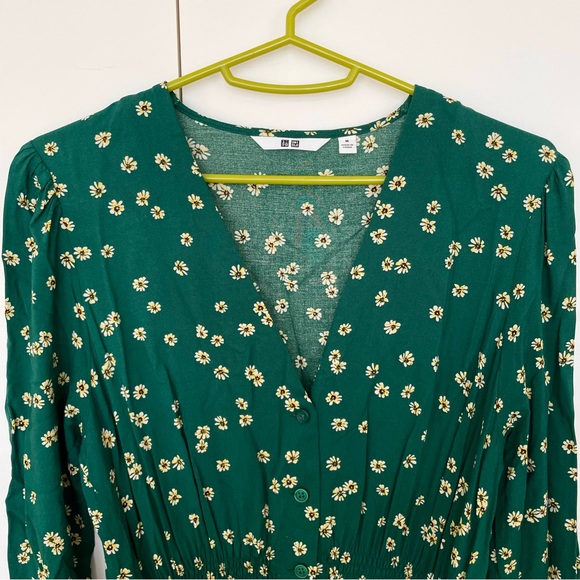 Uniqlo Printed Floral V Neck Long Sleeve Midi Dress - Picture 5 of 8